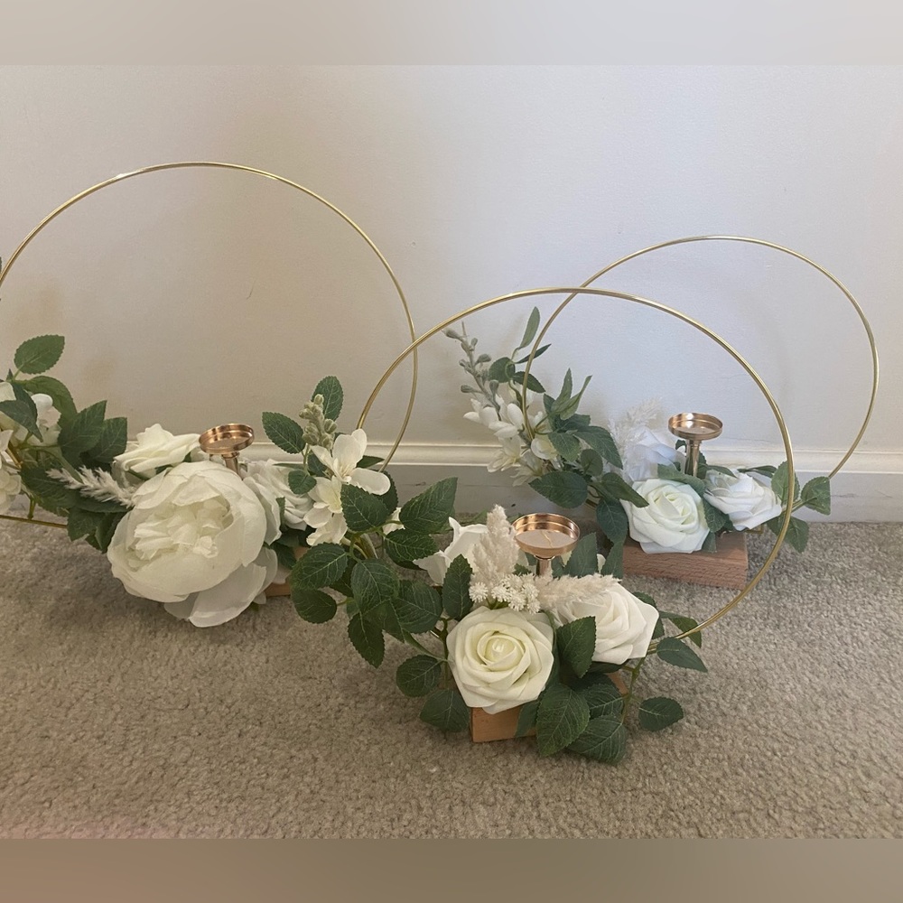 Ling's moment Candle Holder Hoop Wreath Floral Centerpieces